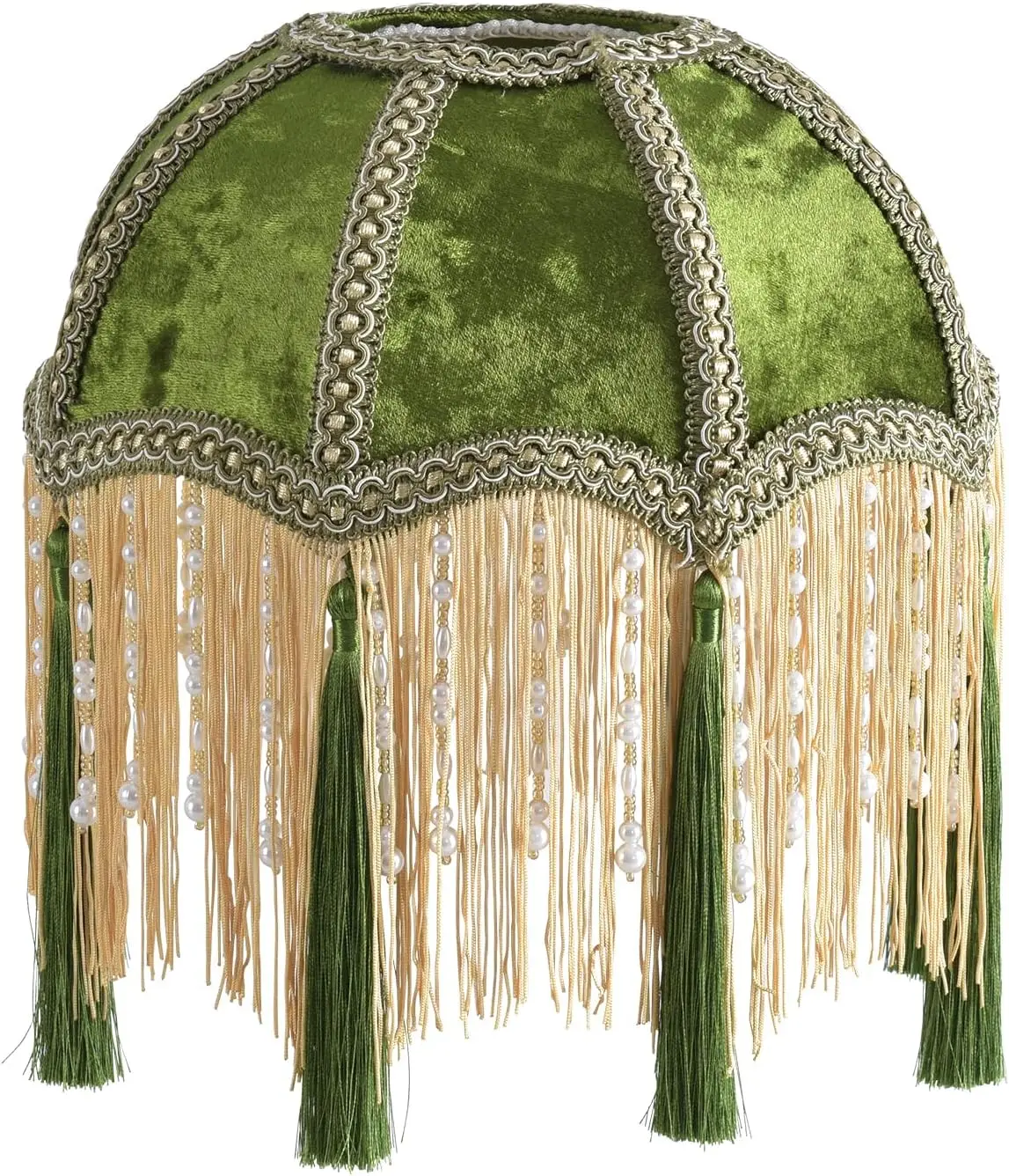 Green Velvet Tassel Retro Table Lamp Electroplated Metal Base Bedroom Bedside Soft Light Table Lamp Pull Rope Switch Light