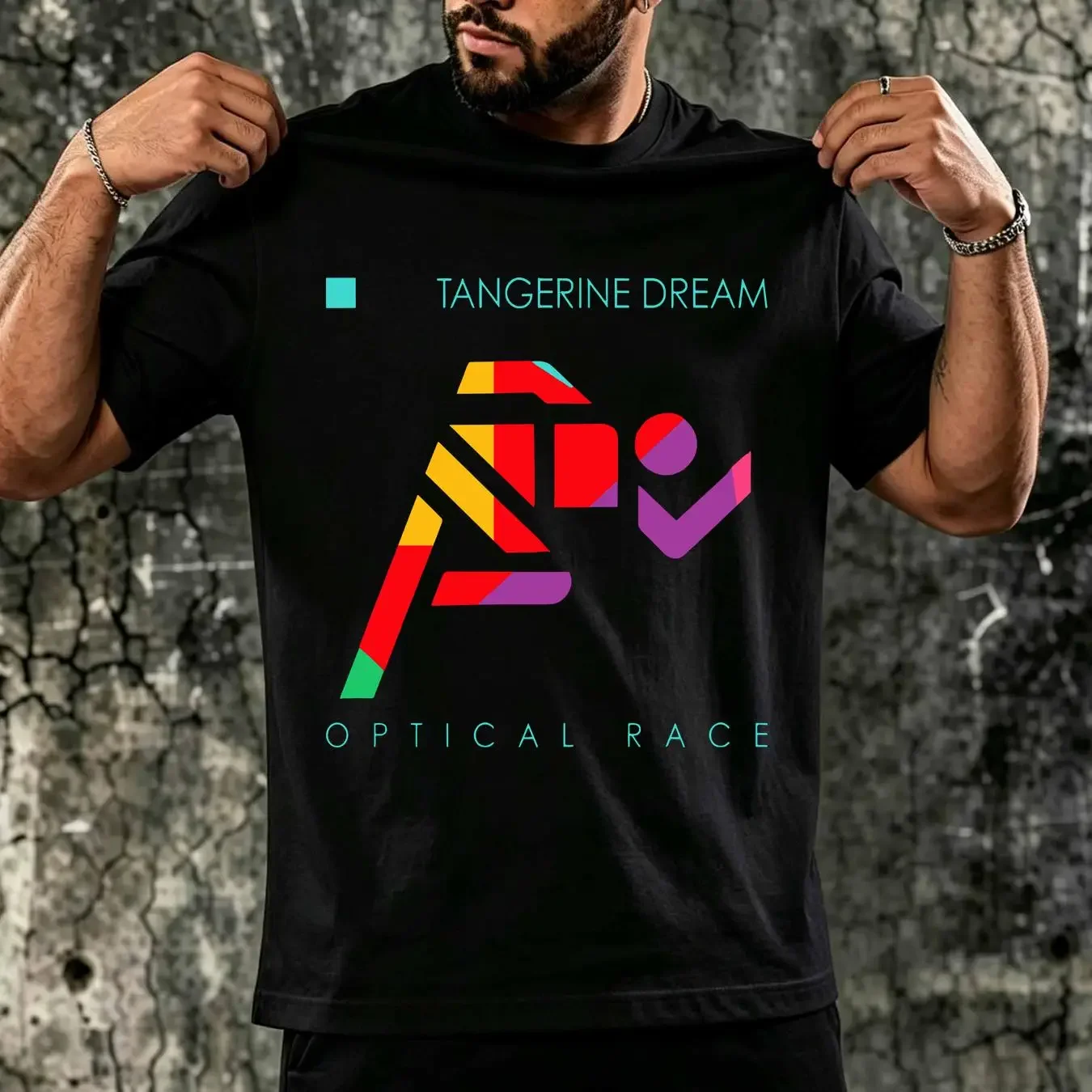 washed T Shirt Tangerine Dream Optical Race Black White Size S 2XL 4uky long or short sleeves vintage Washed