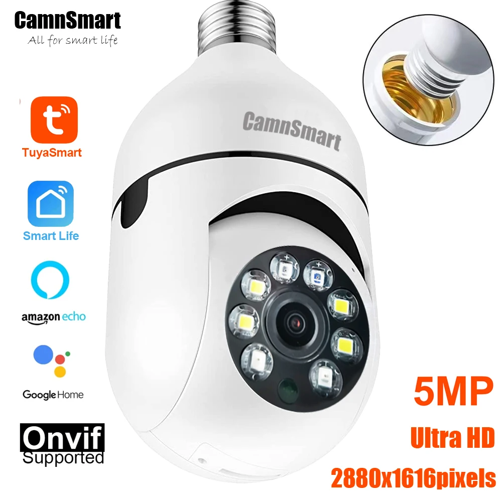 5mp Tuya Alexa Camera Wifi Bulb Surveillance Indoor Use for Home Security  IP CCTV Onvif NVR Color Night Vision Remote View APP