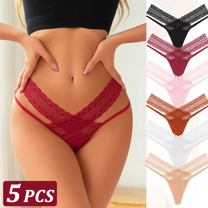 

5PCS Sexy Women Thongs Low Waist Double Belts Ladies G-string Breathable Comfortable Female Panties T-Back Intimate Lingerie