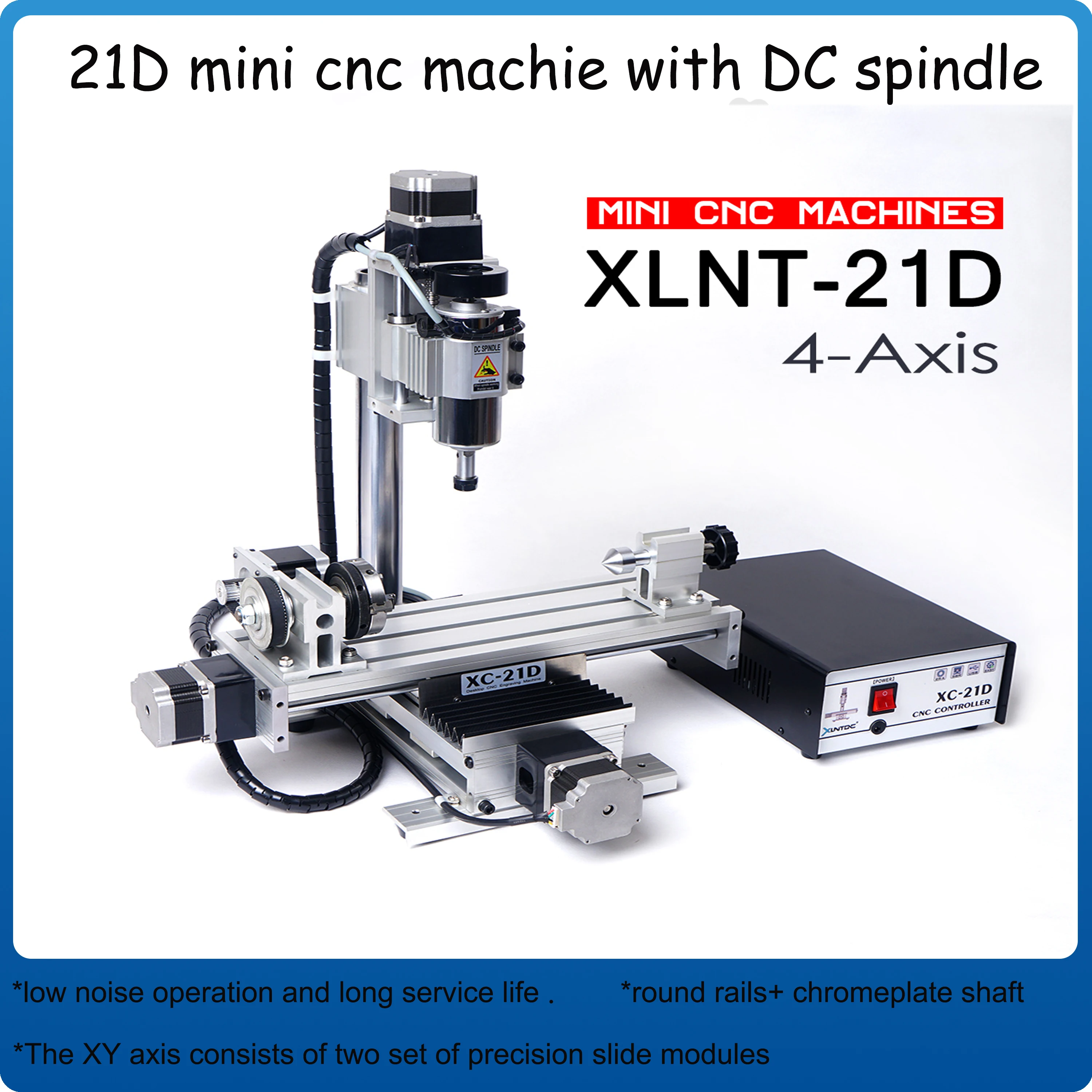 

high precise mini CNC machine XC21D cnc engraving milling machine with ballscrew and DC spindle Round rails
