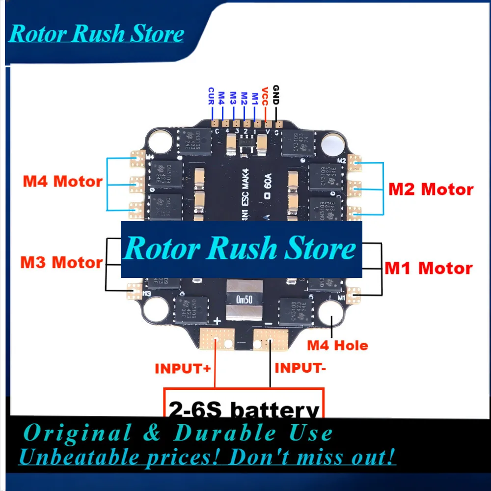 RoRuS4INI 60A ESC Four-in-one ESC, Brushless Motor, DShot300 600/Multishot