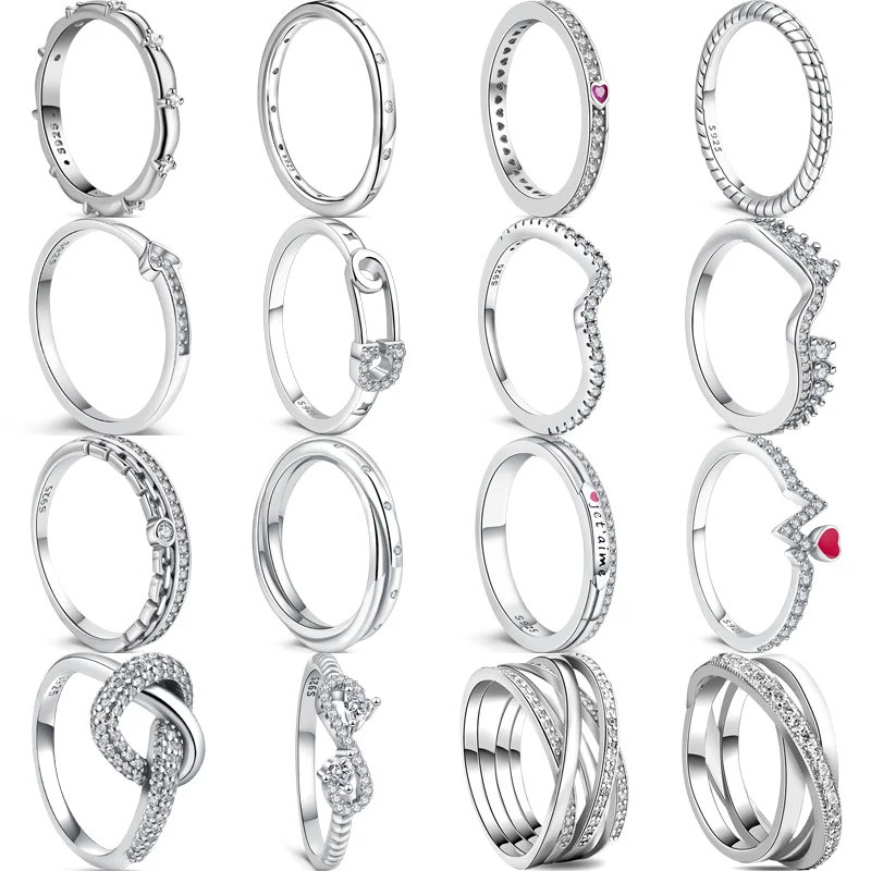 Anillos de plata de ley 925 para pareja, joyería con corazón brillante de circón, flecha, onda infinita, amor eterno, regalo de boda, fiesta de compromiso