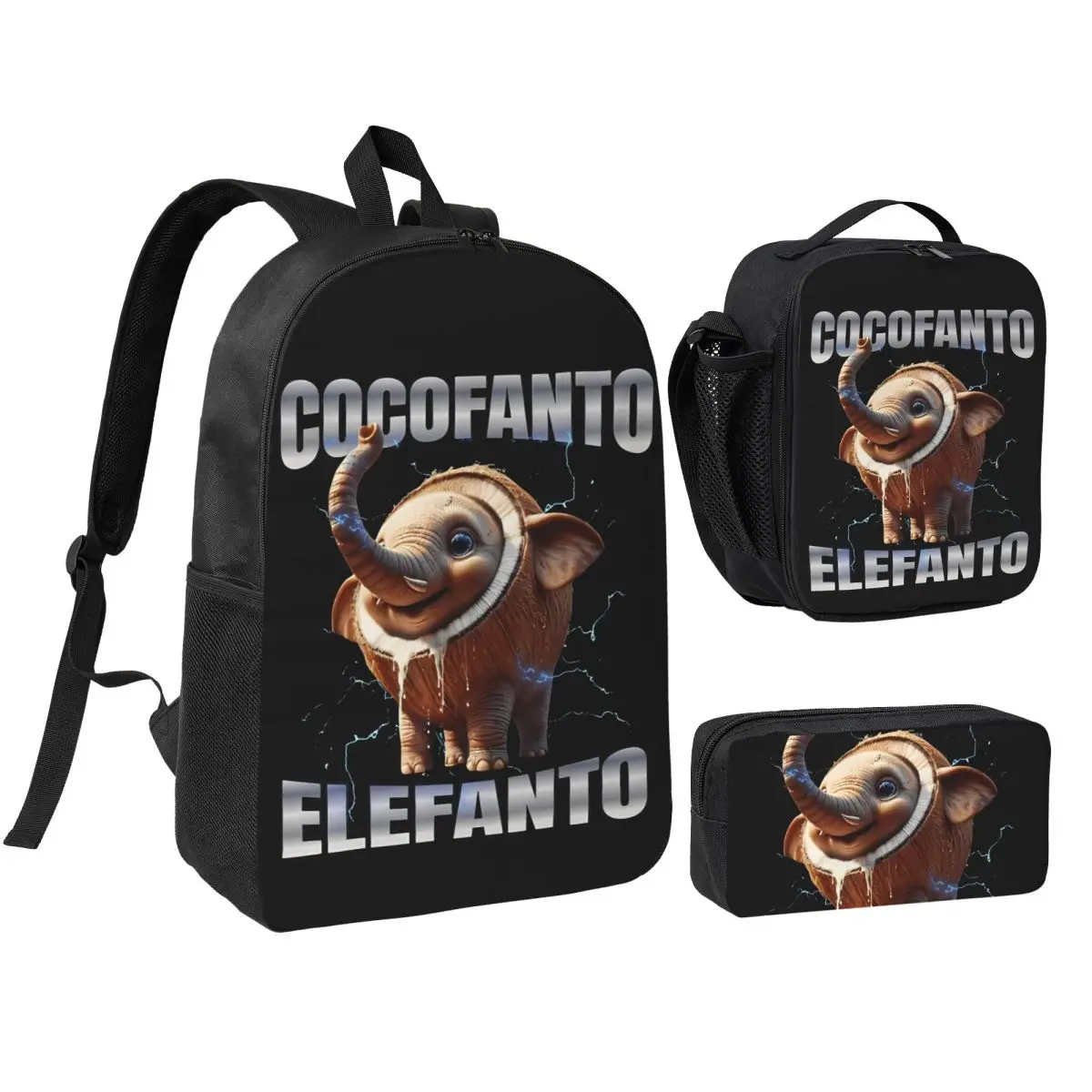 

3pecs/set Cocofanto Elefanto Vintage Funny Backpack for Teenage Italian Brainrot College Daypack Lunch bag Pencil Case
