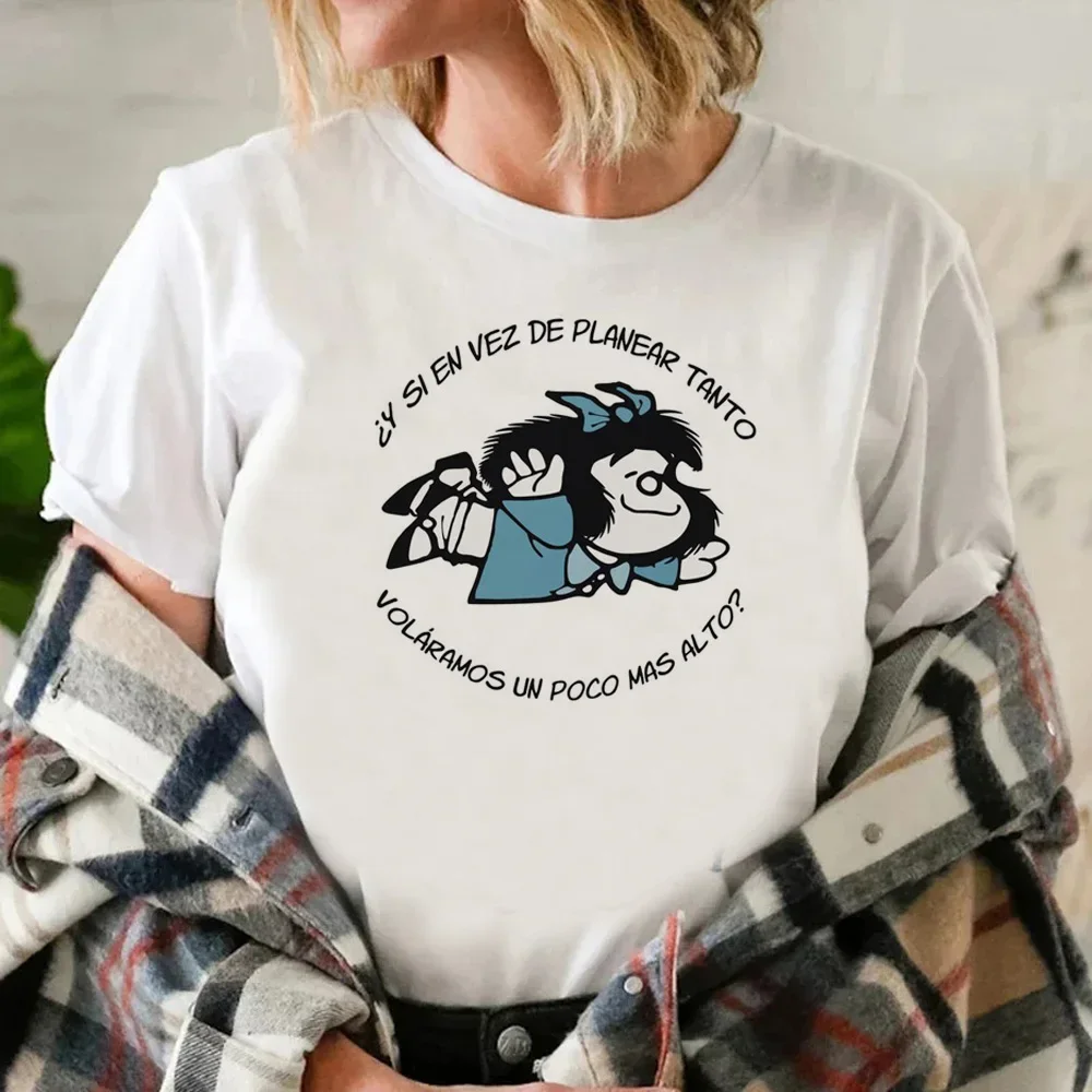 Mafalda Y2k بلوزة نسائية لطيف مانغا جرافيك تيز ملابس الصيف المسلية Kawaii تي شيرت المرأة الكرتون الملابس الشارع الشهير