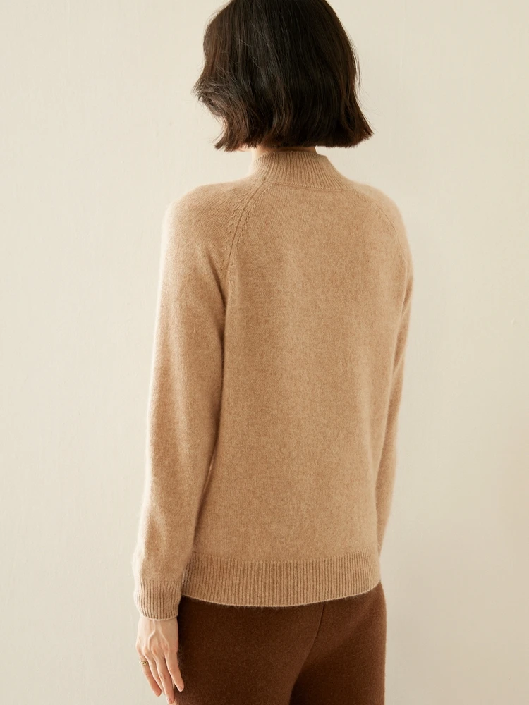 

Autumn Winter Women's Thick Mock Neck Pullover Sweater Soft Warm 100%Cashmere Knitwear Solid Color Basic Comfort Female Clothing