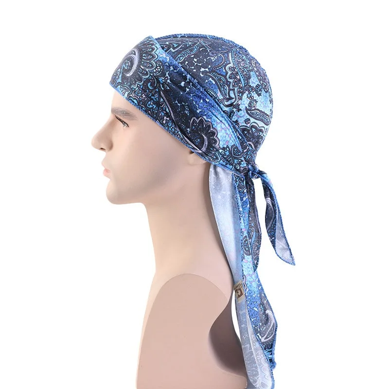 New Outdoor Amoeba Long Tail Pirate Hat Turban Hip Hop Cap Polyester Durag Headwraps For Cycling