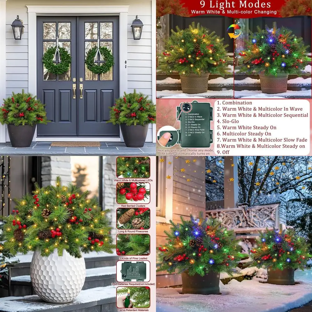 

21 Dual-Color Change Timer Christmas Tree Urn Fillers with 8 Lighting Modes, Battery-Powered for Outdoor Pathway and Porch Decor