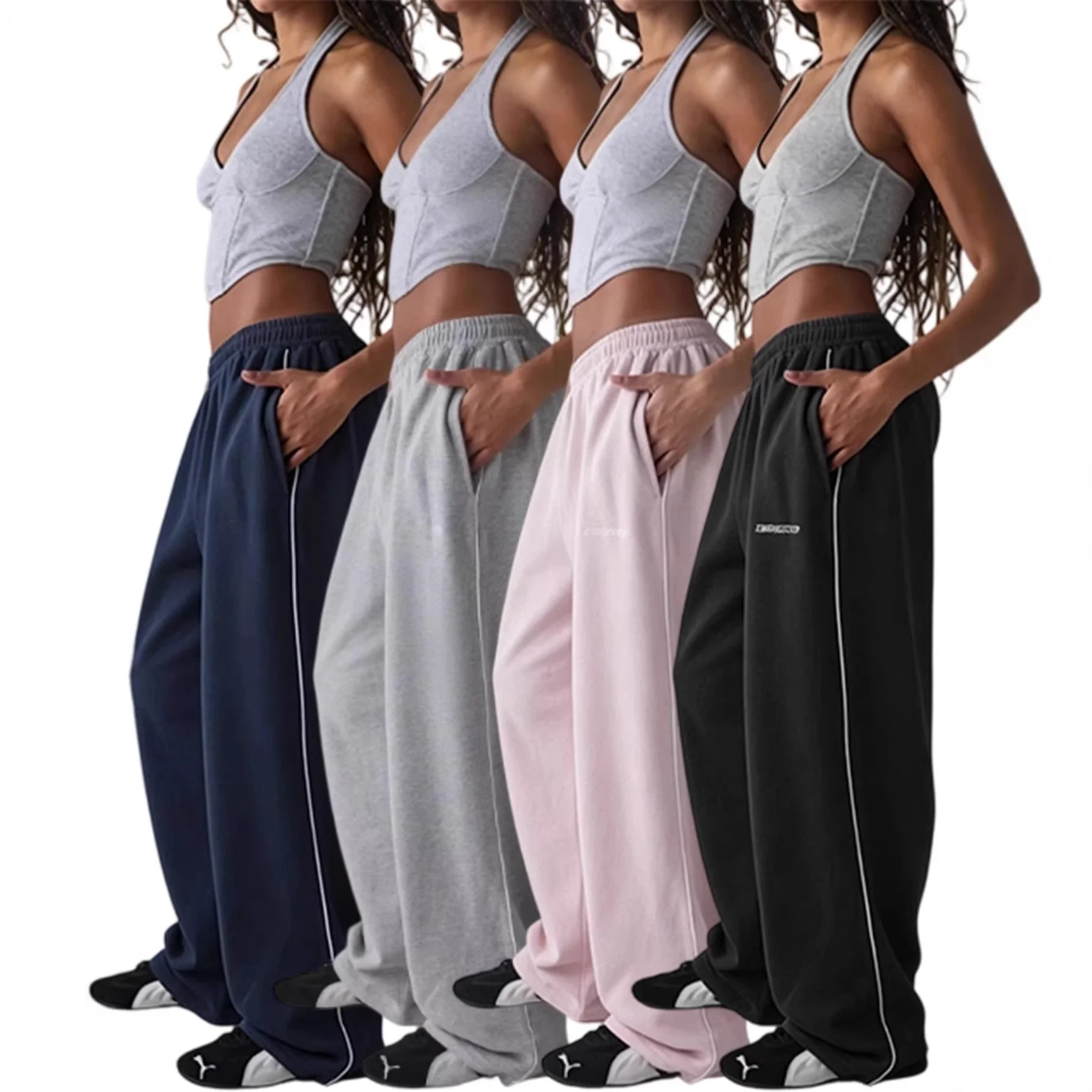 

Women's High Waist Wide Leg Sports Pants Loose Slim Straight Leg Pant Comfortable Knitted Terylene Fabric Winter Collection