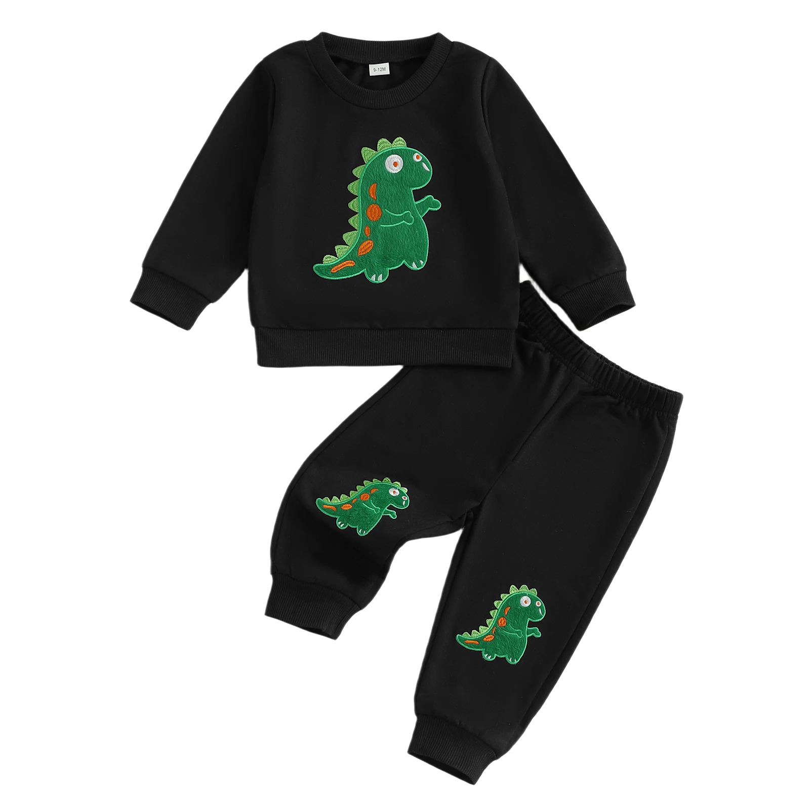 

Toddler Baby Boy Winter Fall Outfit Dinosaur Embroidered Long Sleeve Sweatshirt and Elastic Waist Joggers 2 Piece Set