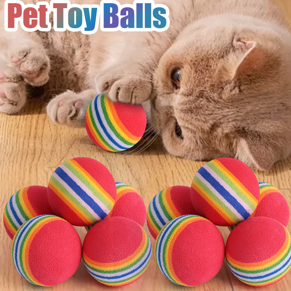 50/10Pc Colorful Cat Toy Ball EVA Bite-Resistant Elastic Rainbow Ball Kitten Puppy Chewing Training Interactive Toy Pet Supplies