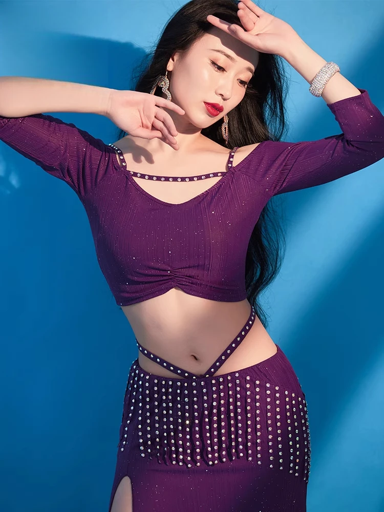 Conjunto de traje de danza del vientre para mujer, traje de actuación de danza Oriental para otoño e invierno