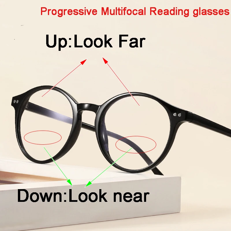 High Quality Unisex Progressive Multifocal Lens Reading Glasses Men Women Round Presbyopia Spectacle Eyeglasses