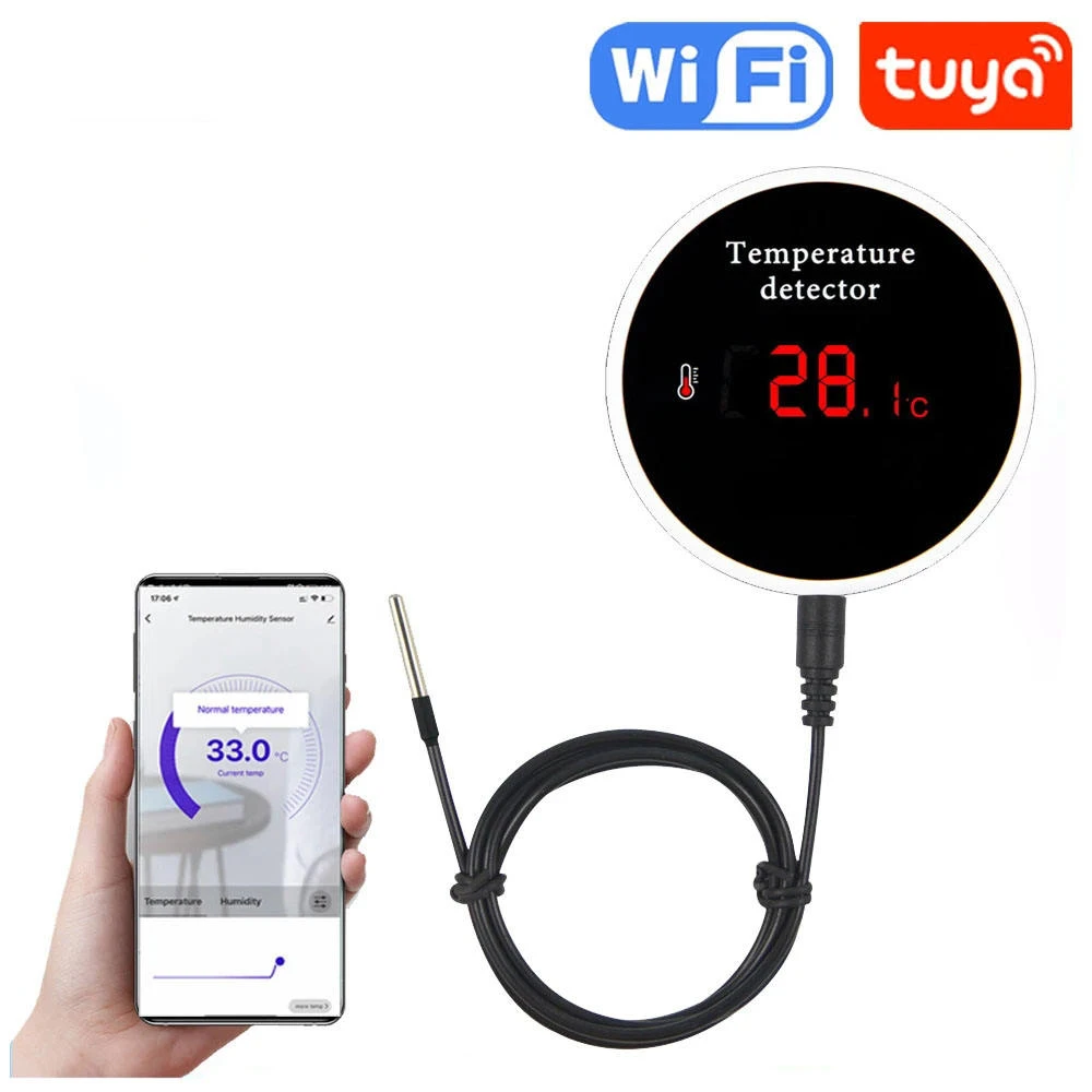 

WIFI Tuya Temperature Monitor Alarm Detector with External Temperature Probe Home Security Warning System