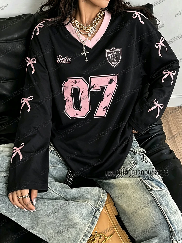 07 Jersey Casual Butterfly Graphic T-Shirt For Women Oversized Long Sleeve Tshirt Sports Basketball Jerseys Loose Y2K Street Top