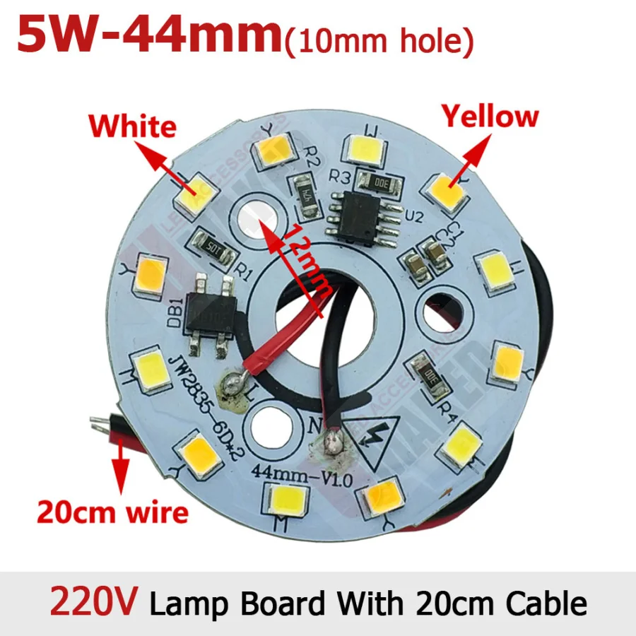 2pc 220V dimming led integrated IC driver 5W Smart IC chips 44mm driverless Warm white/White color Light source for pendantlight