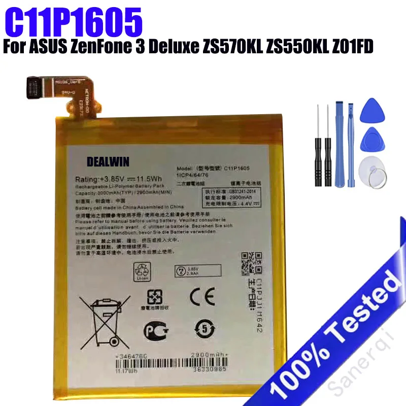 C11P1605 3000mAh Battery For ASUS ZenFone 3 Deluxe ZS570KL ZS550KL Z01FD Mobile Batteries +  Tools