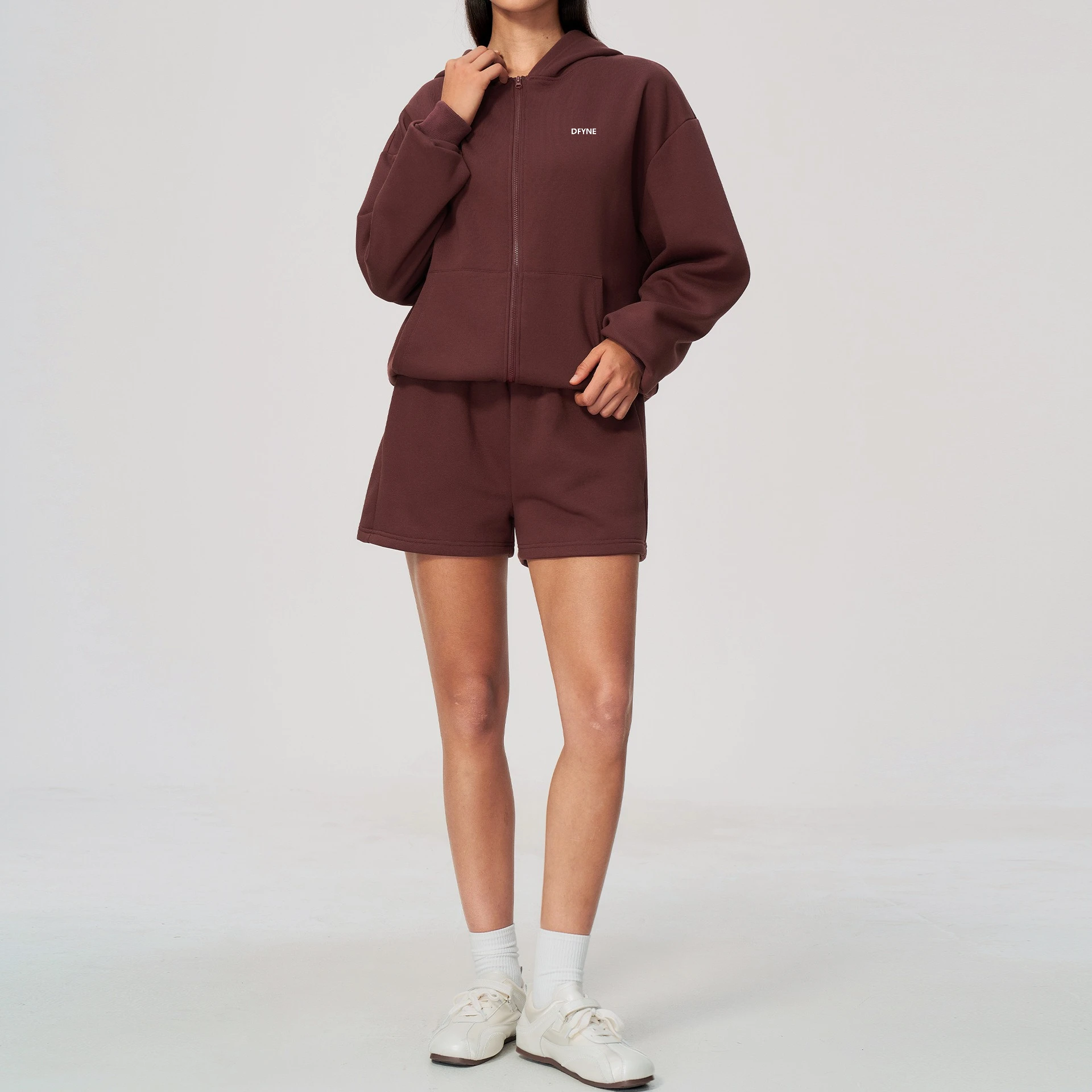 DFYNE Women 2 Piece Hoodie Set Black Zip Up Sweatshirt Shorts Matching Set Casual Sportswear Lounge Wear Y2K Streetwear Outfit