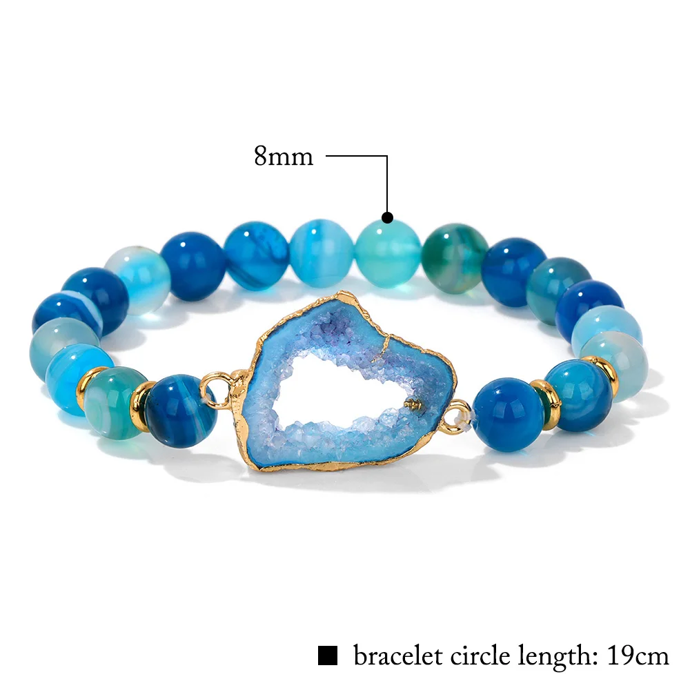 Irregular Druzy Crystal Bracelet For Women Healing Natural Agates Stone Bracelet Men Jewelry Stripe Agates Bangles Elastic