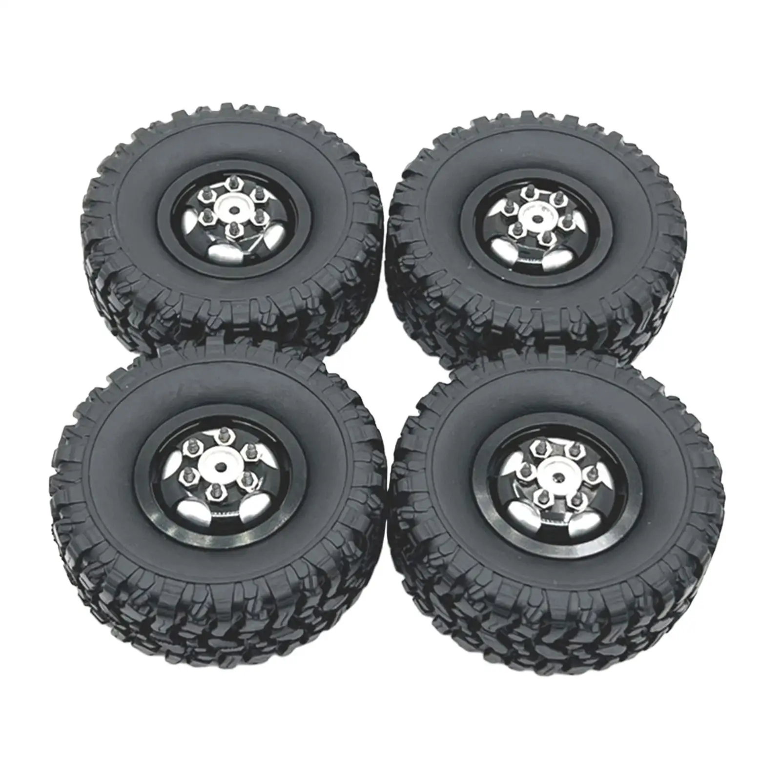 ล้อและยางรถบังคับวิทยุ 4 ชิ้น สำหรับเปลี่ยน ใช้กับรถบังคับวิทยุ MN82 99S ขนาด 1/12 และ 1/16 สีดำ