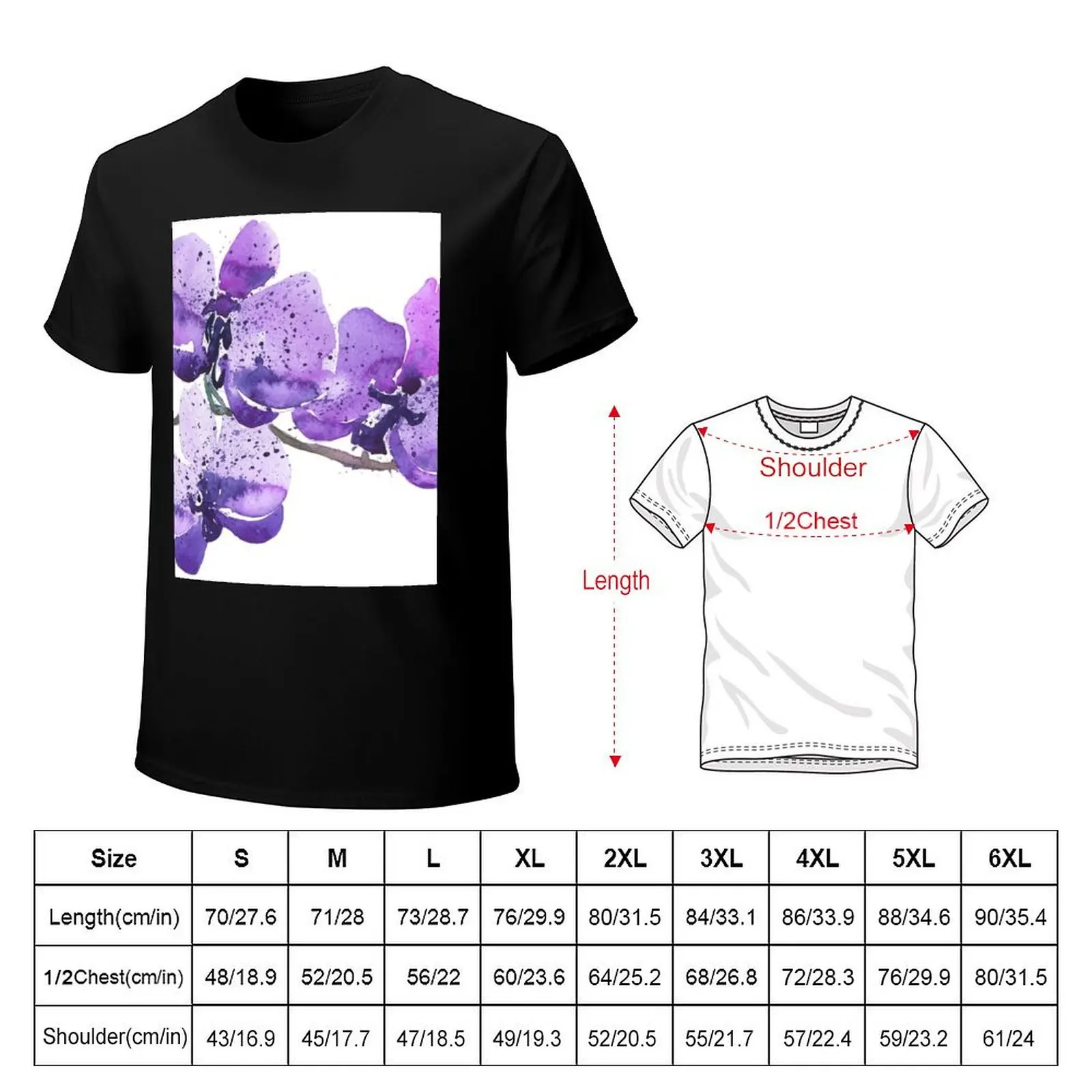 Purple Orchid Watercolor T-Shirt Graphic Print Short Sleeve T-Shirt
