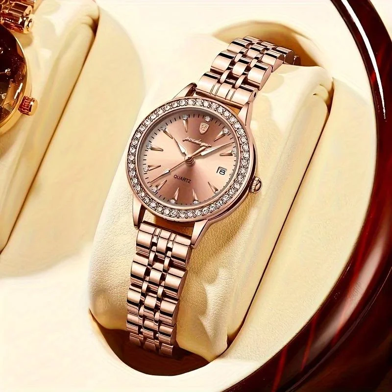 Elegant Women'S Quartz Watch with Calendar - Luminous Waterproof Stainless Steel Band Swiss Movement Watches for Women