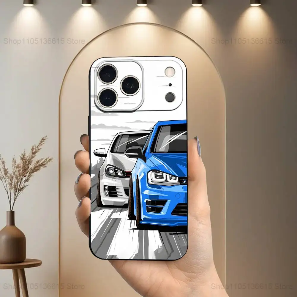 Car V-Volkswagens-Golf Cool  Case For iPhone 17,16,15,14,13,12,11 Plus,Pro Max,XS,X,XR,SE,Mini,8,7,Soft Silicone Black Cover view 3