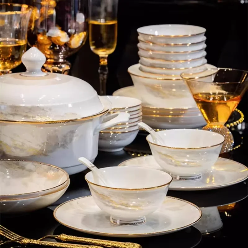 Luxury Party Wedding Dinnerware Sets Kitchen Breakfast Guests Fine Party Plates Set Dining Room Vajillas Ceramica Tableware