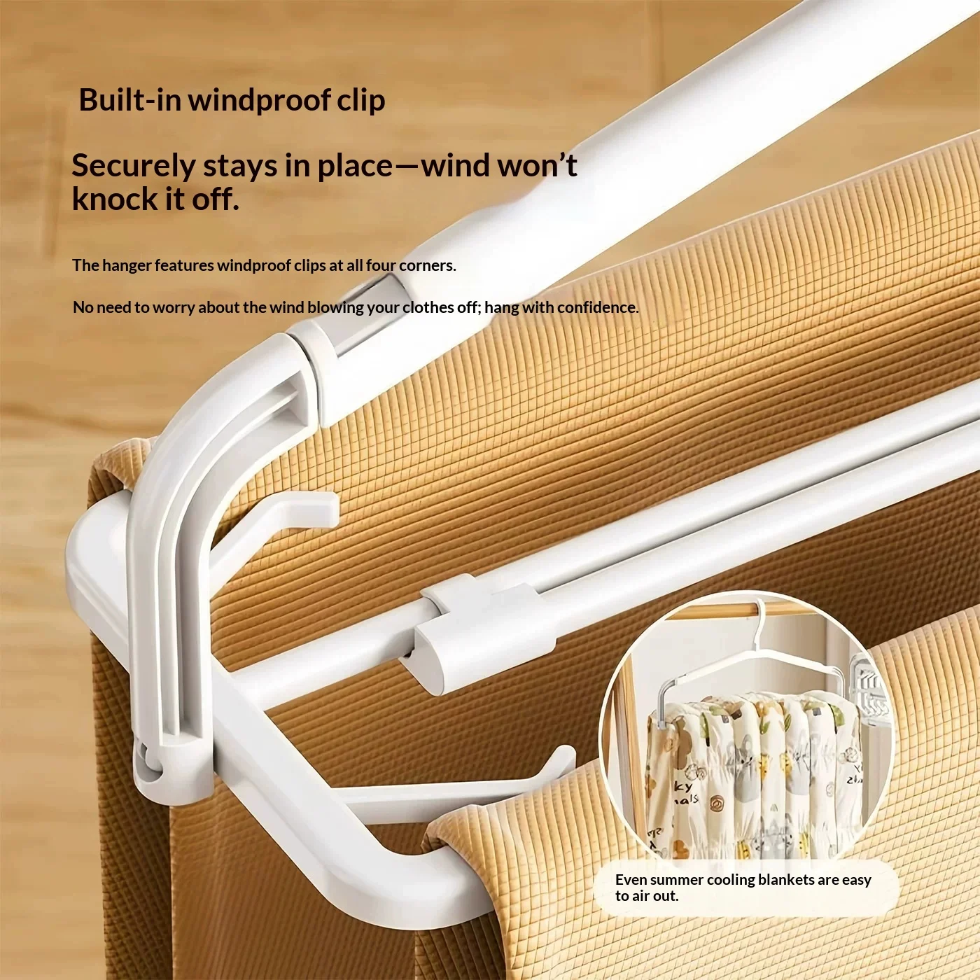 Telescopic Windproof Clothes Hanger Anti-slip Drying Rack for Towel Quilt Bed Sheet, Adjustable PP Hanger Home Laundry Organizer