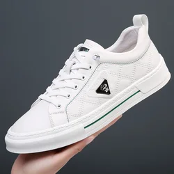 New Shoes for Men Genuine Leather Casual Shoes Spring Fashion Stitch White Flat Skateboard Shoes Comfortable Sneakers