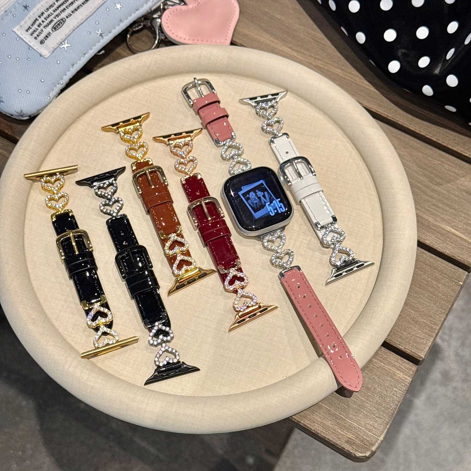 

Sweetheart Diamond Splicing Leather Strap for Apple Watch 49/46/45/44/42/41-38mm Fashion Women's Strap for IWatch S11 S10 9 8 7
