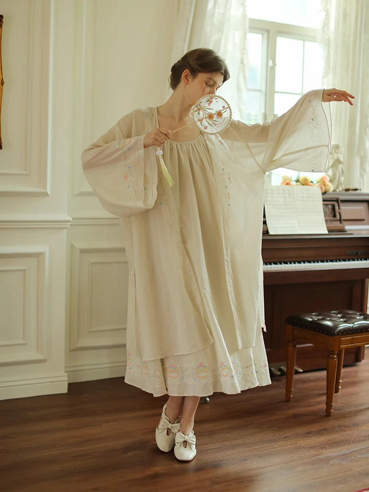 139-149cm Bust Spring Summer Cardigan Coats For Women Oversized Romantic Delicate Embroidered Cotton Linen Sunscreen Cardigans
