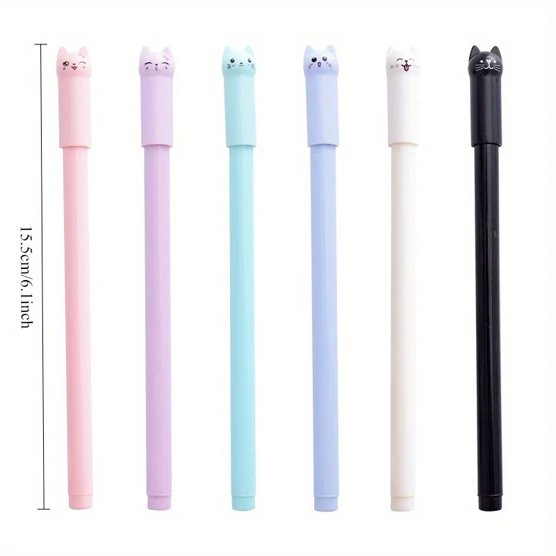 Random 10Pcs Cat Design Plastic Gel Pens Black Ink Animal Writing Stationery Office Supplies Back-to-school Gifts