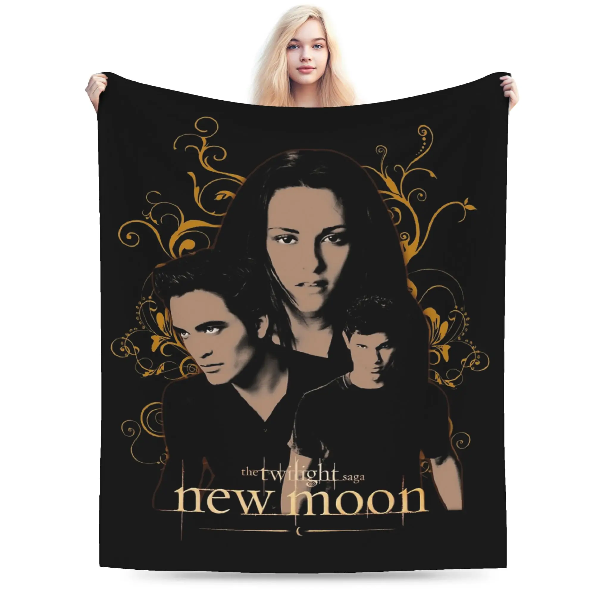 Twilight Movie New Moon Edward Bella Jacob Black Blanket Flannel Print  Soft Throw Blanket for Bedding Bedroom Bedspreads