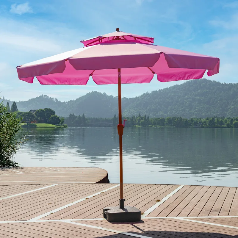 & Outdoor Iron Pole Sunshade Umbrella-Rainproof Long-handled Leisure Design for Courtyard Balcony & Beach Camping