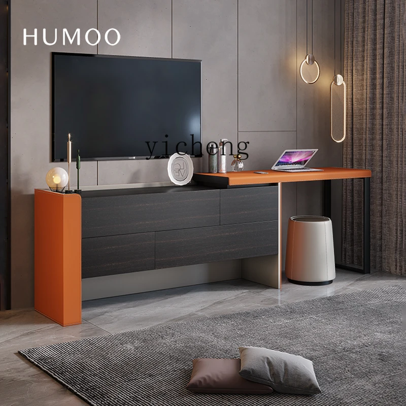 

Italian minimalist dresser combination bedroom multi-functional locker retractable end of bed TV cabinet saddle leather desk