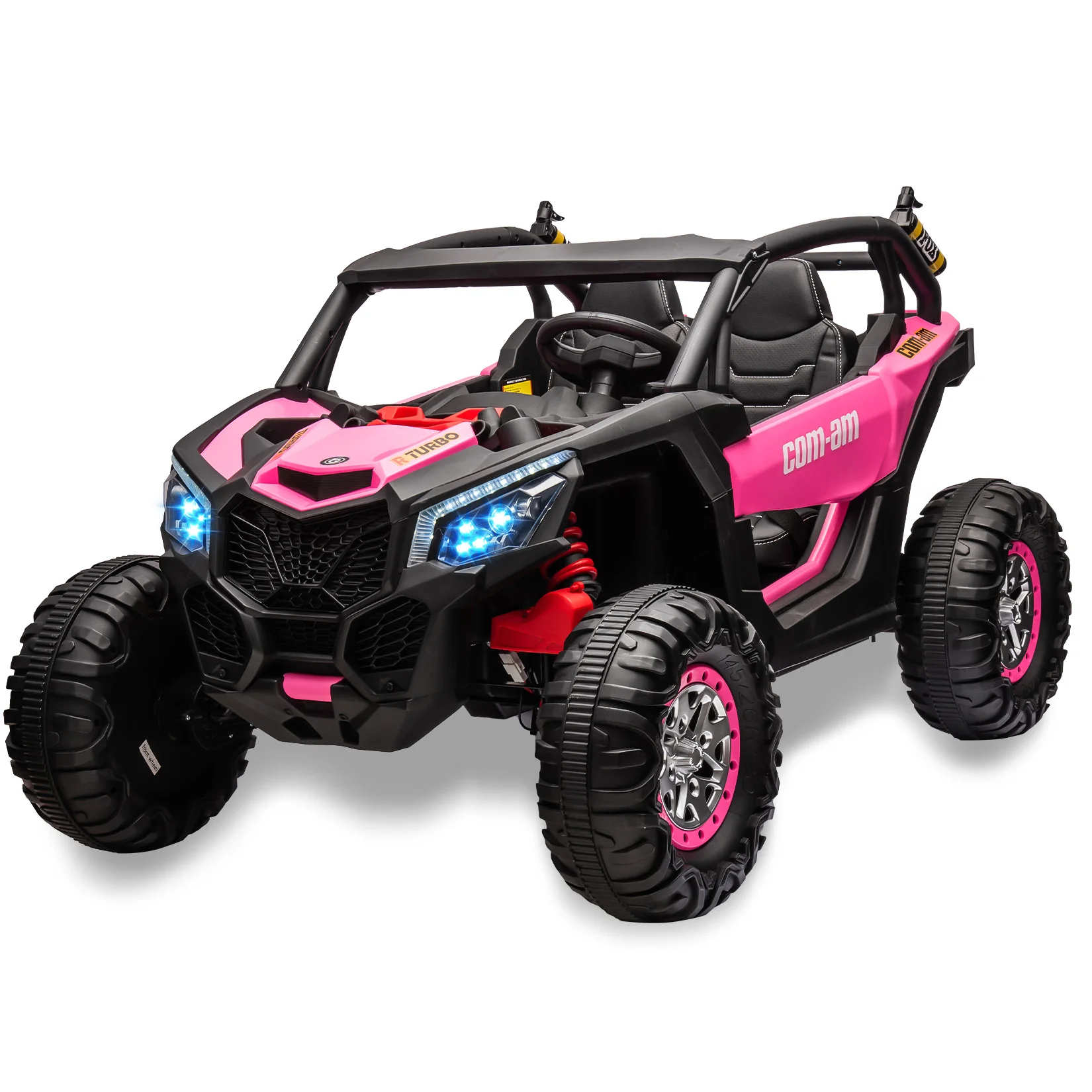 24V 2-Seater UTV 4WD Ride On Toys with Remote Control Powerful Electric Vehicle 4 Shock Absorbers, Leather Seats Music and Light