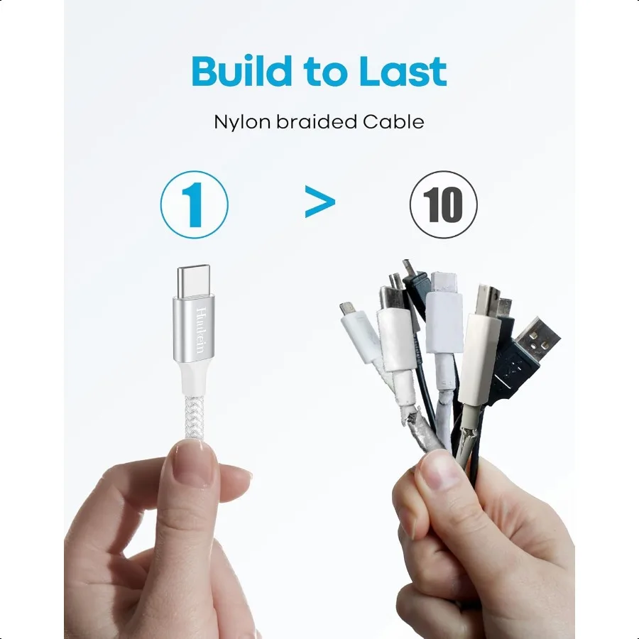 Kabel USB C Putih 10 kaki Panjang Kabel USB A ke USB C Pengisian Cepat Kabel Charger USBC Terjalin Kompatibel dengan iPhone 16 15 Pro Max