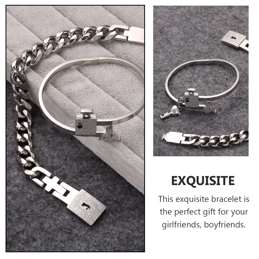 

1Pair Stainless Steel Concentric Lock Couple Bracelets For Valentine'S Birthday Gift Hand Chain Women Men Daily Wear Party Trip