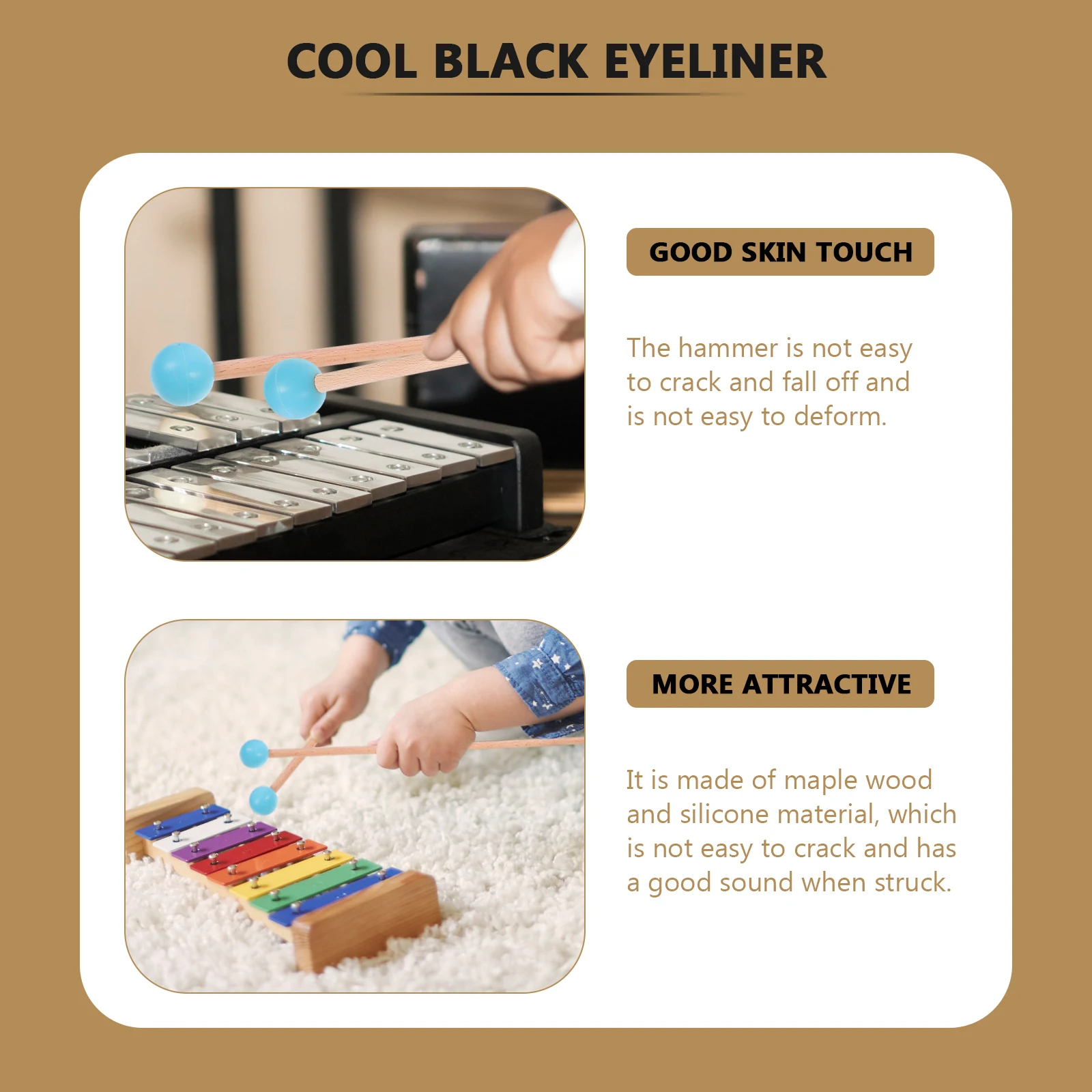 

1Pair Professional Marimba Hammer Maple Handle Silicone Head Lightweight Durable Xylophone Mallets Xylophone Hammer