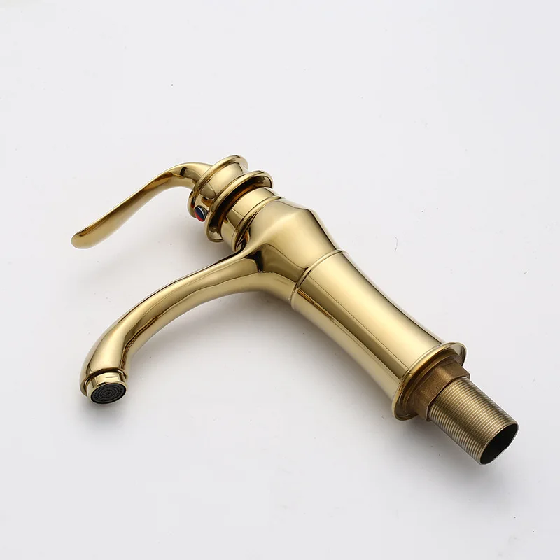 

Golden Bathroom Basin Faucet Hot and Cold Water Sink Mixer Tap Washbasin Faucets Single Hole Deck Mounted