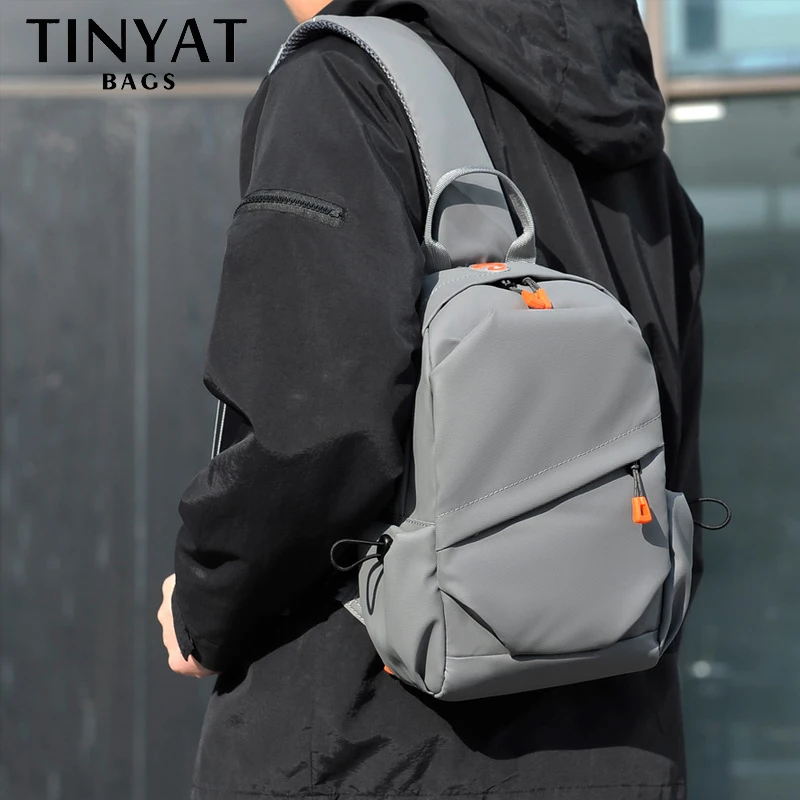 TINYAT-Bolso de pecho de gran capacidad para hombre, bandolera impermeable para teléfono, Ipad, viaje informal