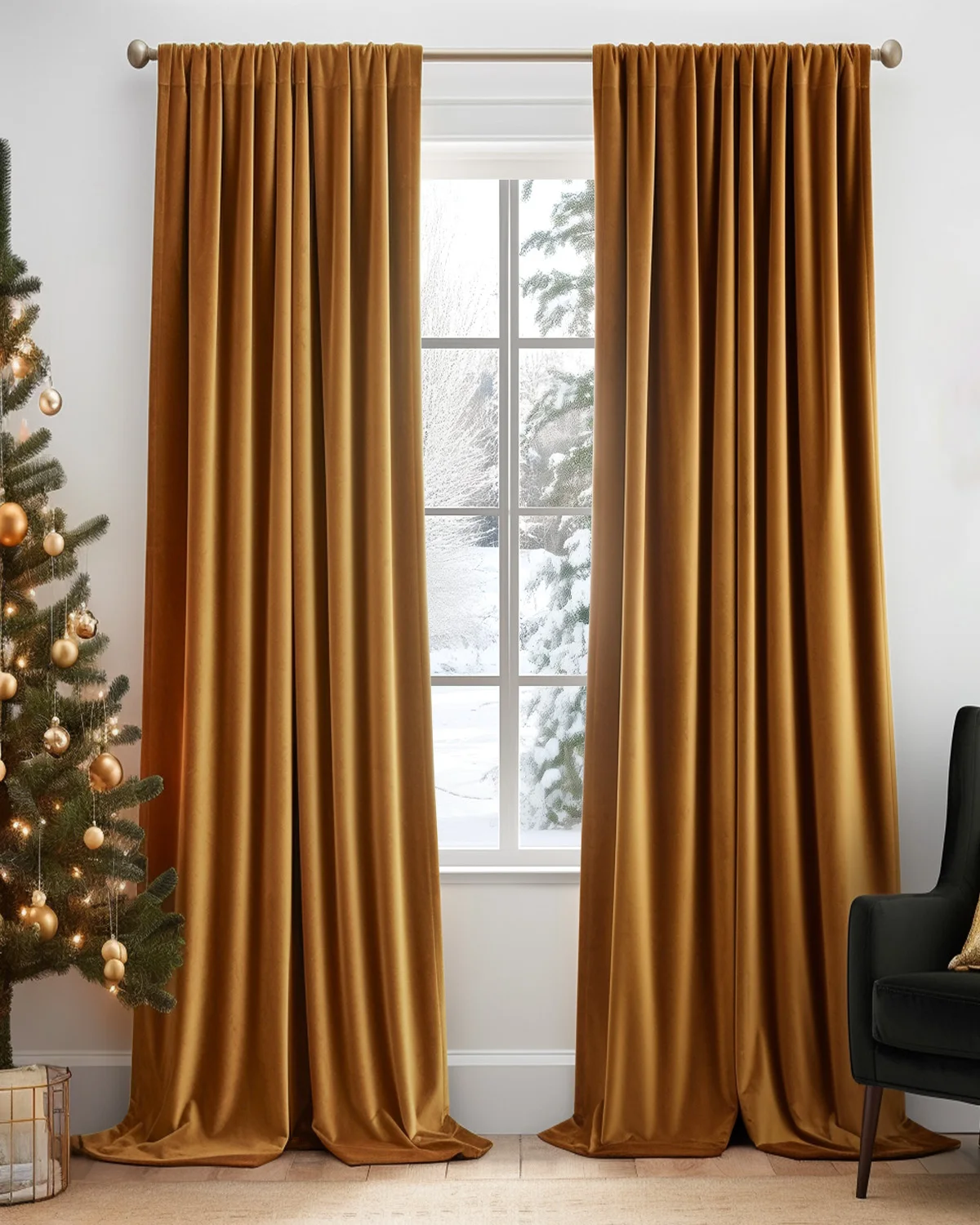 

jinchan Gold Brown Blackout Velvet Curtains Thermal Insulated Drapes for Bedroom Living Room Darkening Window 2 Panels Curtains