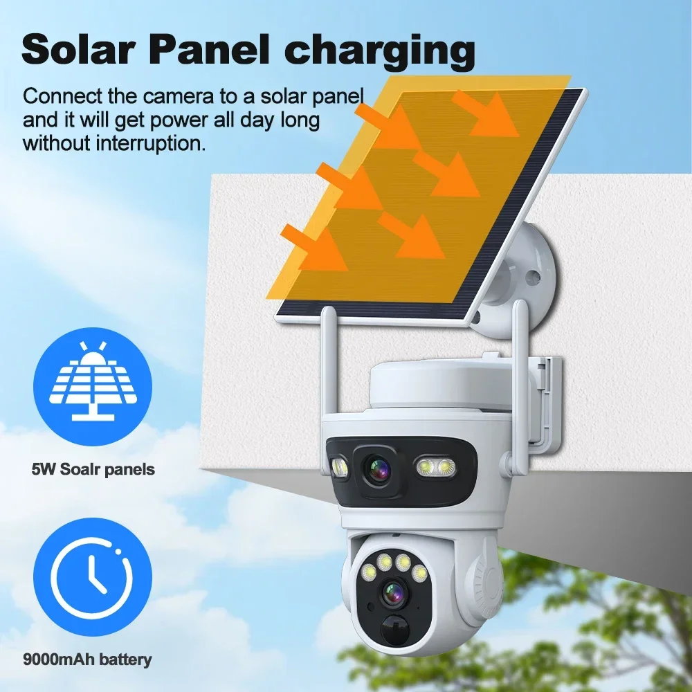 6MP Wireless Solar Camera Dual lens WiFi PTZ Camera Built-in Battery Video Surveillance Camera Long Time Standby O-KAM Pro