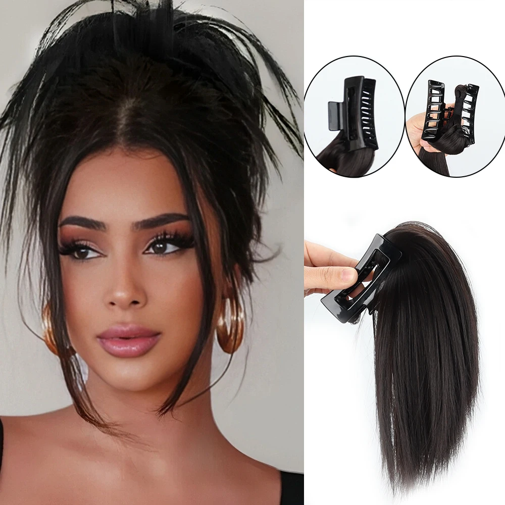 Chic Claw-Clip Ponytail Extension For Women Straight Heat-Resistant Synthetic Hairpiece For Everyday