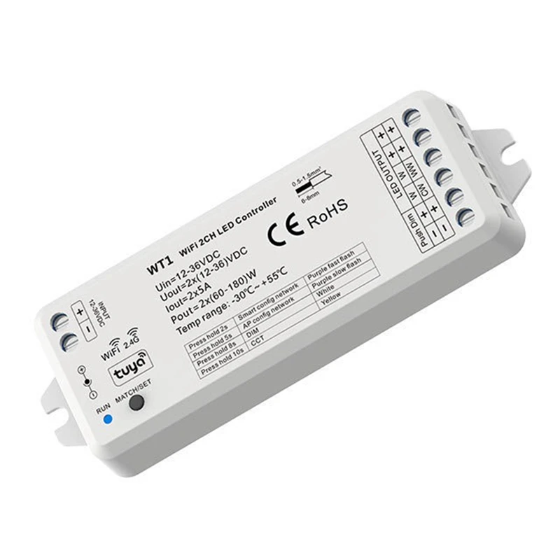 Tuya LED Dimmer 12-36V 2CH With 2.4G RF Wireless Remote Control LED Strip Controller For Single Color LED Strip