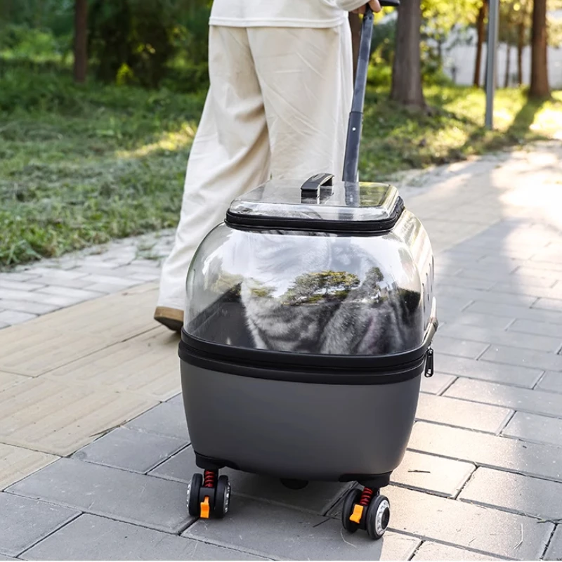 

Прозрачный чемодан для домашних животных для путешествий, большая вместимость, переноска для кошек, портативная коляска для кошек, удобный дышащий ящик для транспортировки домашних животных