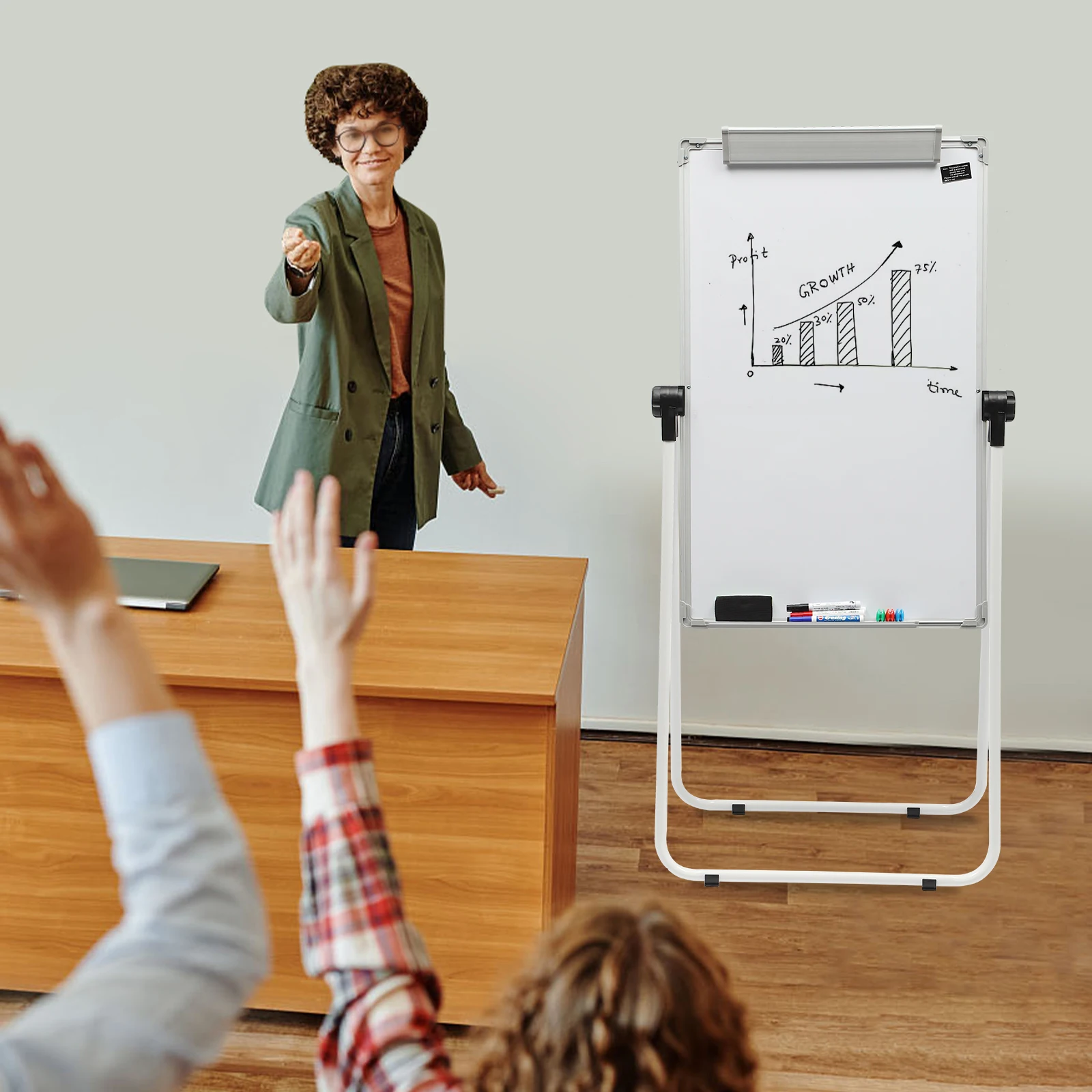 Double-Sided Mobile Whiteboard, Adjustable Height with 360° Rotation, Magnetic Surface & Locking Wheels for Office/Classroom
