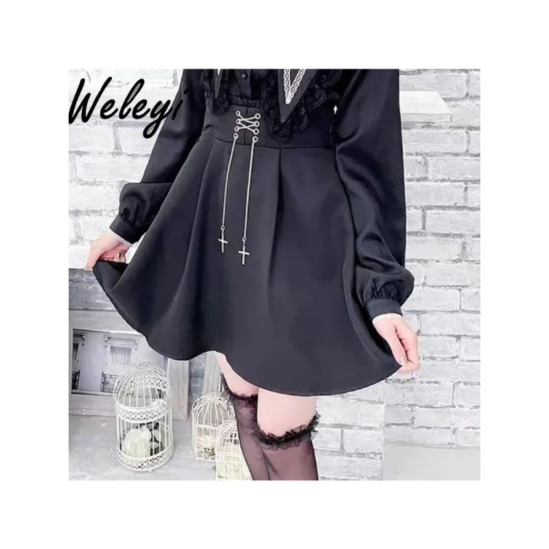 

Japanese Rojita Women Bandage Half Skirt Student 2024 Summer New Sweet Mine Series College Style Woman Cross Chain Short Skirts