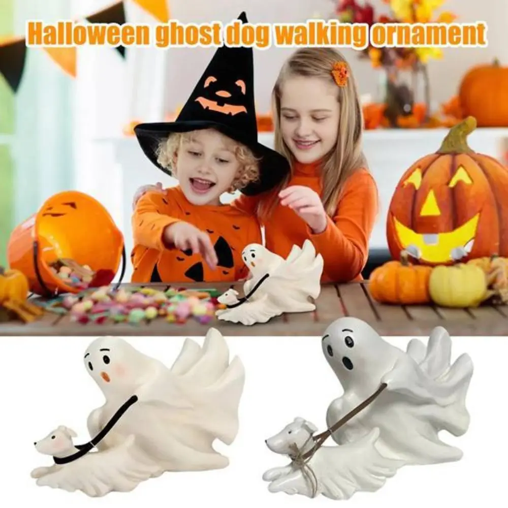 Dog Companion Resin Ghost Figurine Spooky Festive Halloween Statue Delicate Eye-Catching Ghost Dog Walking Figurine Home Party